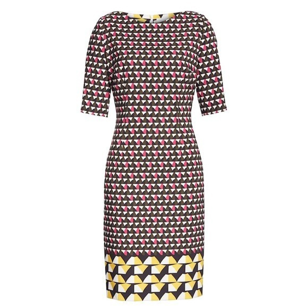 Hugo Boss Dareika Anthracite Sheath Dress Geometric Print Short Sleeve 2 XS